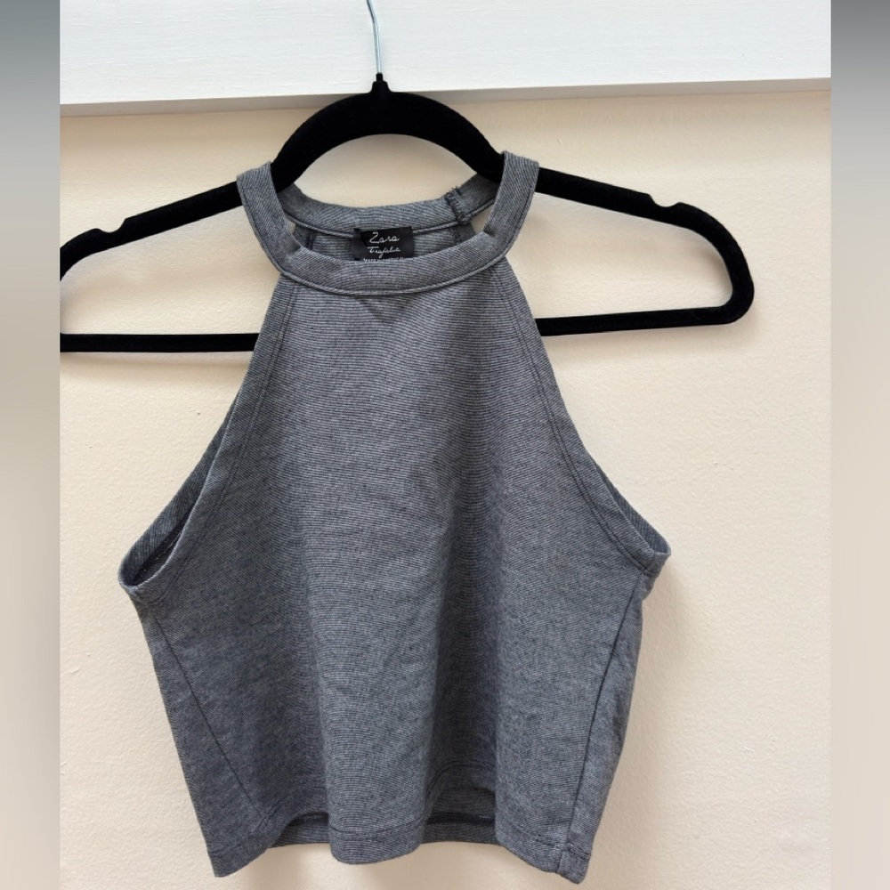 Zara Gray Fitted Crop Tank Top